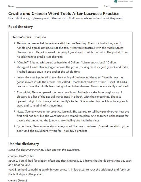 Cradle and Crease: Word Tools After Lacrosse Practice worksheet preview
