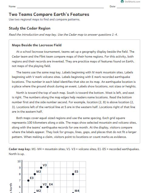 Two Teams Compare Earth's Features worksheet preview