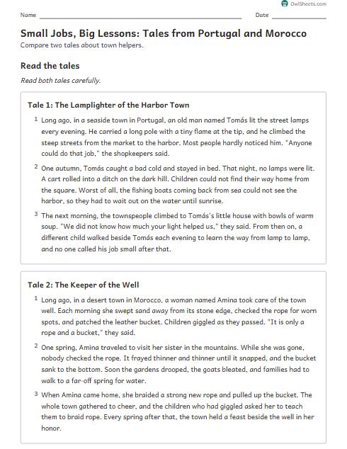 Small Jobs, Big Lessons: Tales from Portugal and Morocco worksheet preview