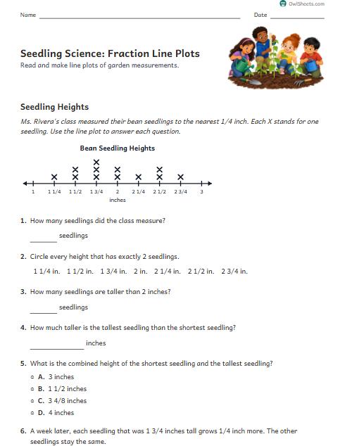 Seedling Science: Fraction Line Plots worksheet preview