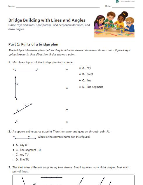 Bridge Building with Lines and Angles worksheet preview