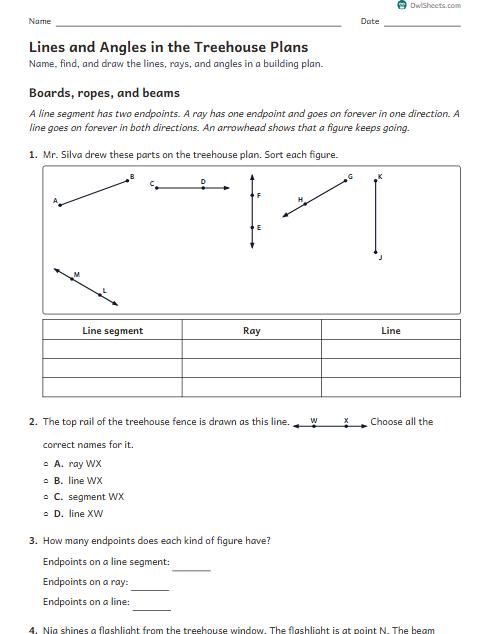 Lines and Angles in the Treehouse Plans worksheet preview