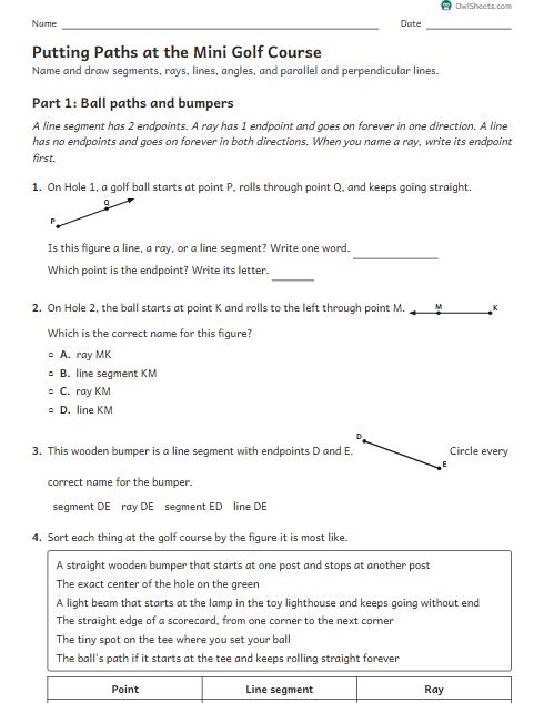 Putting Paths at the Mini Golf Course worksheet preview