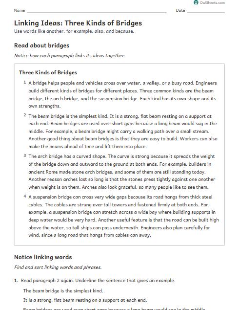 Linking Ideas: Three Kinds of Bridges worksheet preview