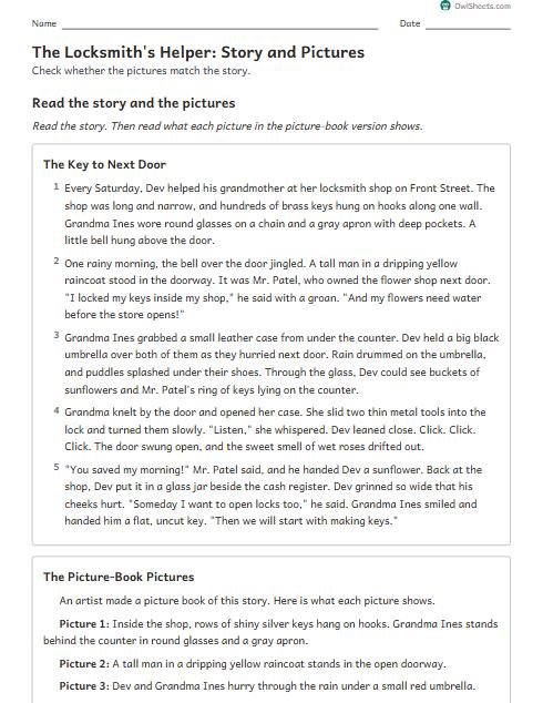 The Locksmith's Helper: Story and Pictures worksheet preview
