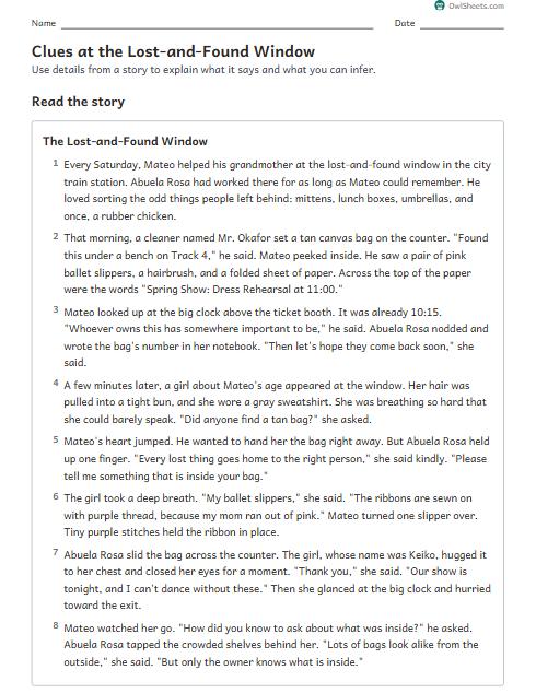 Clues at the Lost-and-Found Window worksheet preview