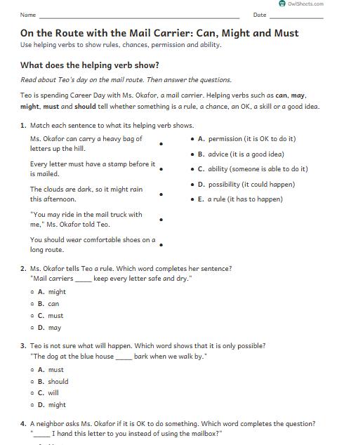 On the Route with the Mail Carrier: Can, Might and Must worksheet preview
