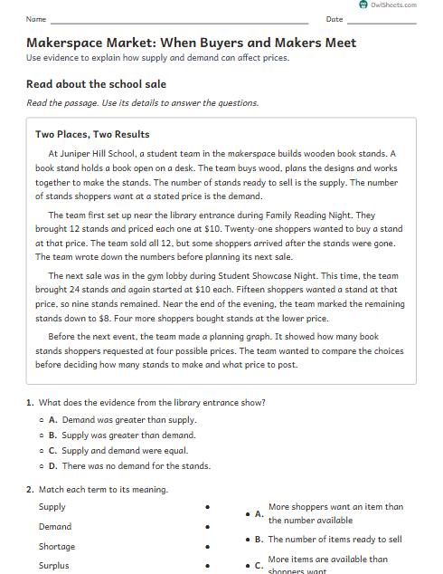 Makerspace Market: When Buyers and Makers Meet worksheet preview