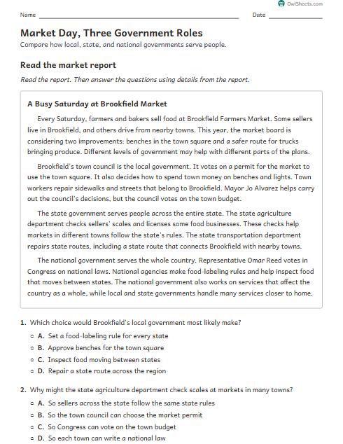 Market Day, Three Government Roles worksheet preview