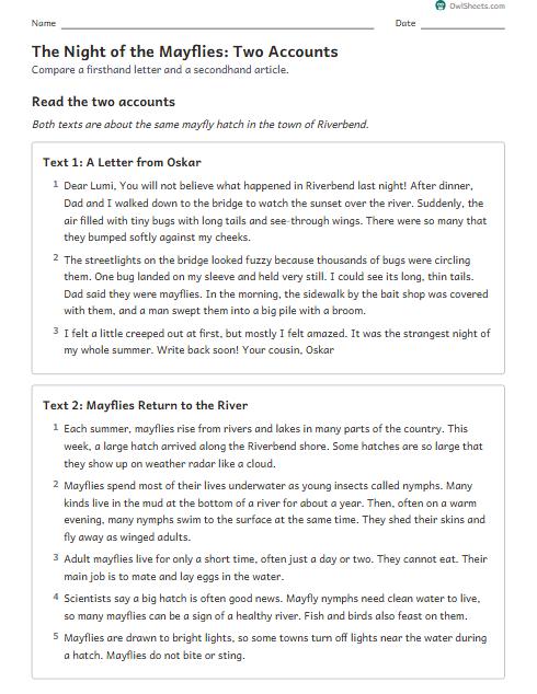 The Night of the Mayflies: Two Accounts worksheet preview