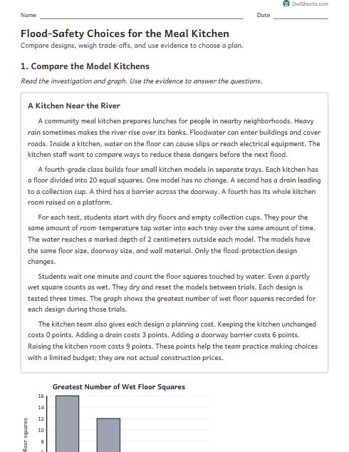 Flood-Safety Choices for the Meal Kitchen worksheet preview