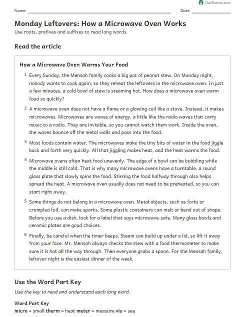 Monday Leftovers: How a Microwave Oven Works worksheet preview