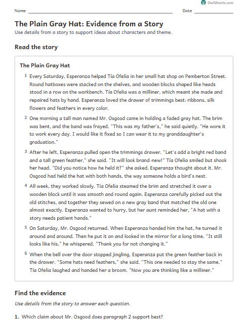 The Plain Gray Hat: Evidence from a Story worksheet preview