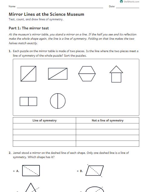 Mirror Lines at the Science Museum worksheet preview