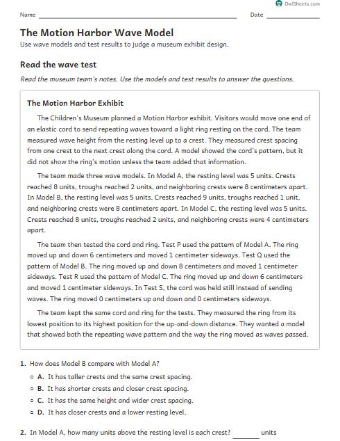 The Motion Harbor Wave Model worksheet preview