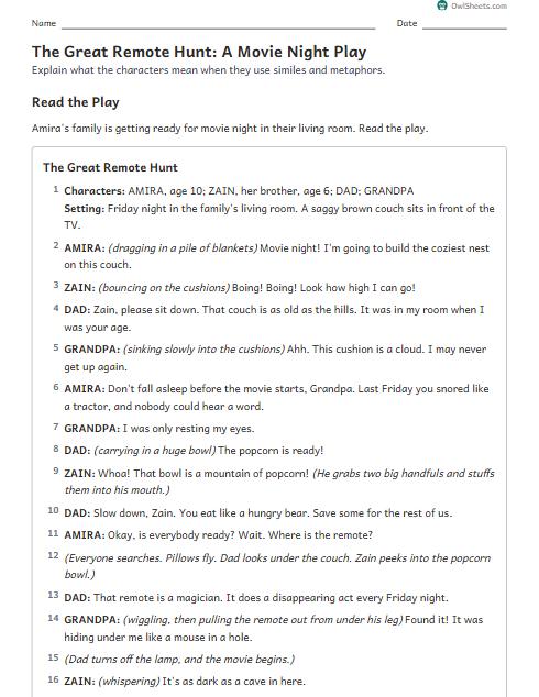 The Great Remote Hunt: A Movie Night Play worksheet preview