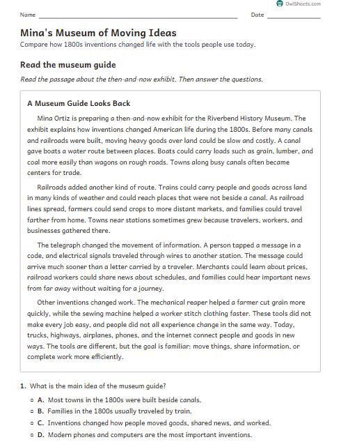 Mina's Museum of Moving Ideas worksheet preview