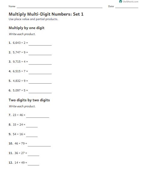 Multiply Multi-Digit Numbers: Set 1 worksheet preview