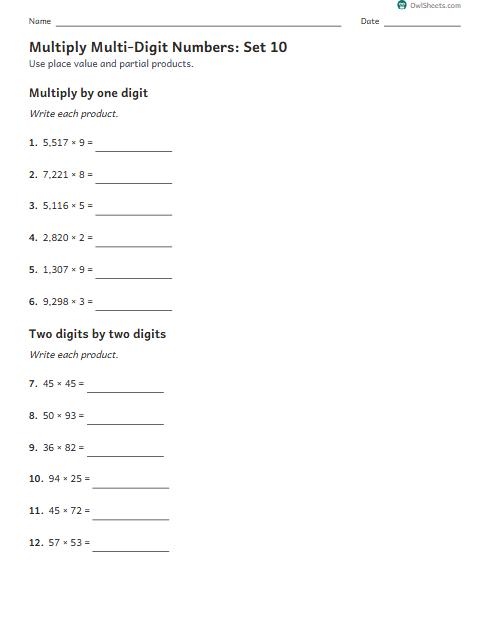 Multiply Multi-Digit Numbers: Set 10 worksheet preview