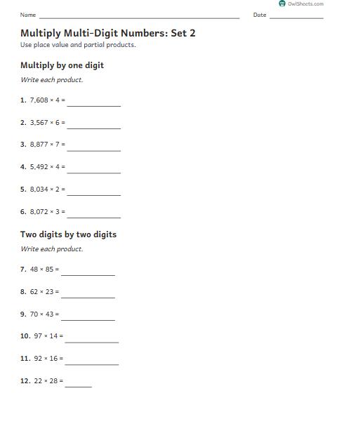 Multiply Multi-Digit Numbers: Set 2 worksheet preview