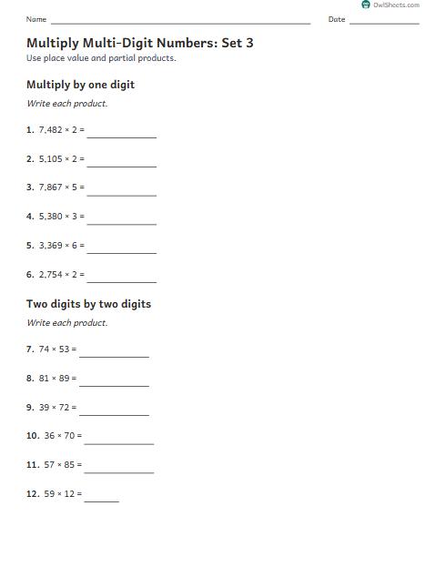 Multiply Multi-Digit Numbers: Set 3 worksheet preview