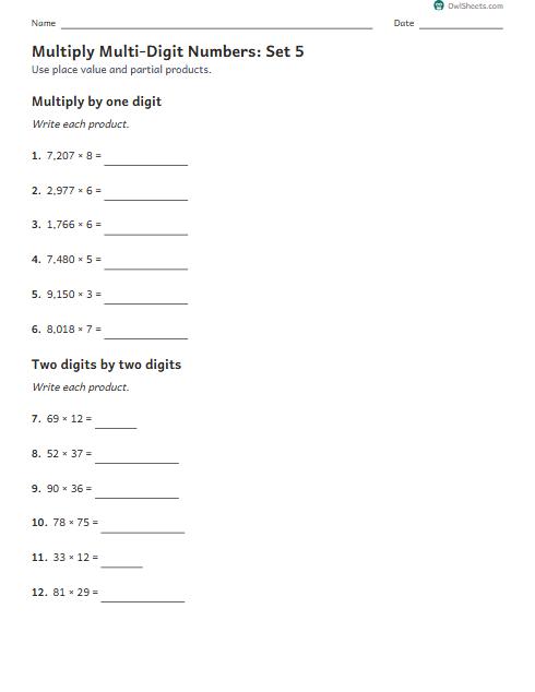 Multiply Multi-Digit Numbers: Set 5 worksheet preview