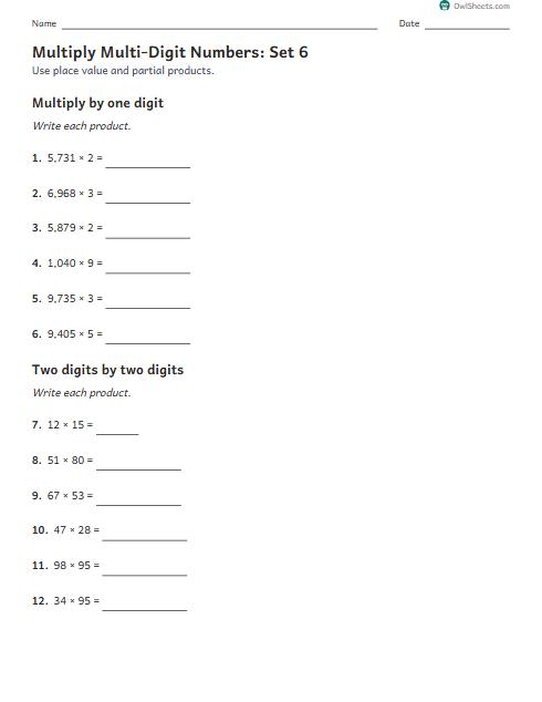 Multiply Multi-Digit Numbers: Set 6 worksheet preview