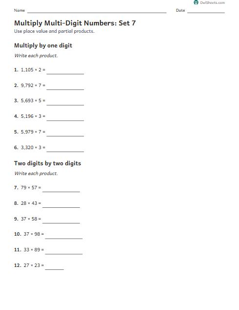 Multiply Multi-Digit Numbers: Set 7 worksheet preview