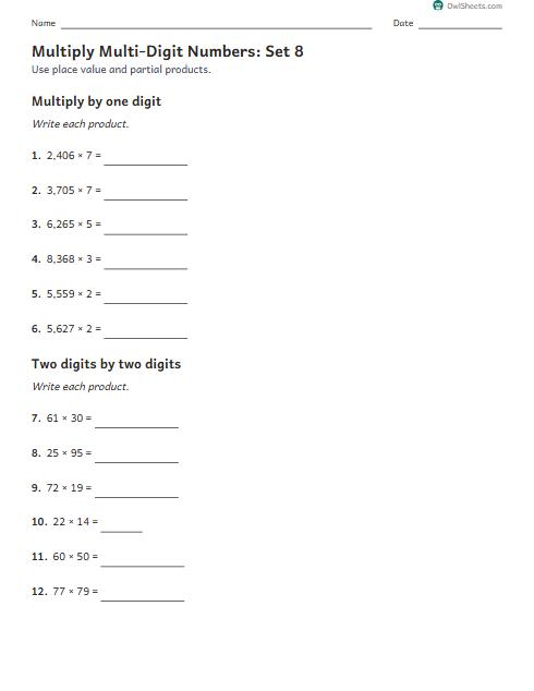 Multiply Multi-Digit Numbers: Set 8 worksheet preview