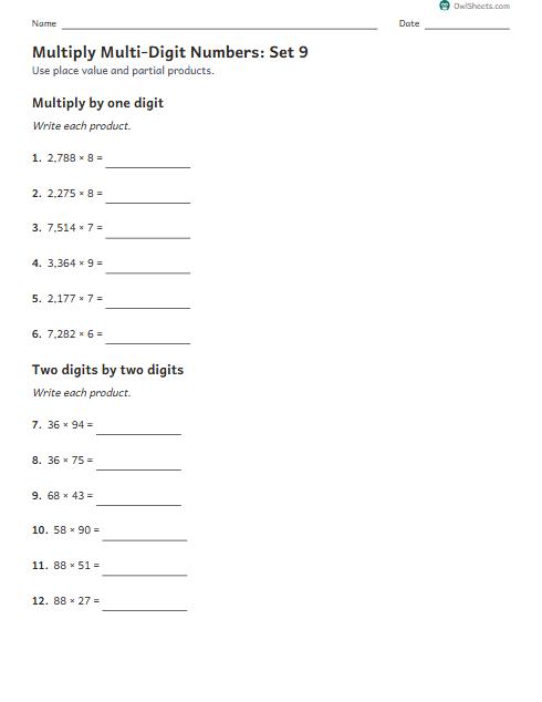 Multiply Multi-Digit Numbers: Set 9 worksheet preview