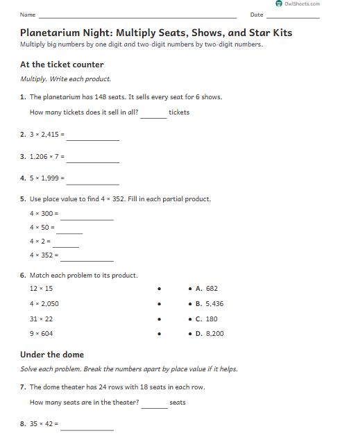 Planetarium Night: Multiply Seats, Shows, and Star Kits worksheet preview