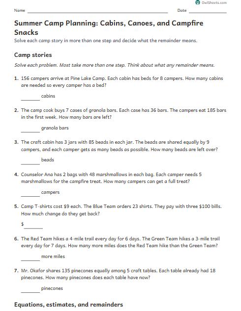 Summer Camp Planning: Cabins, Canoes, and Campfire Snacks worksheet preview