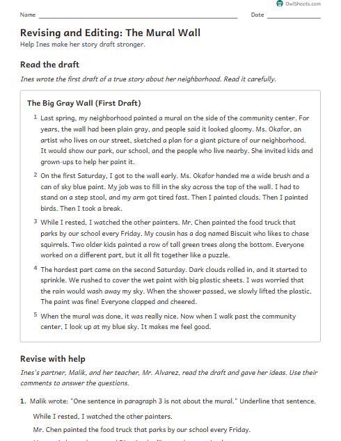 Revising and Editing: The Mural Wall worksheet preview