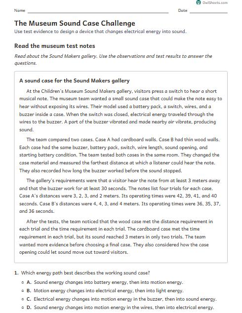The Museum Sound Case Challenge worksheet preview