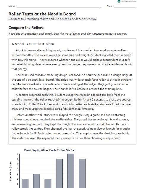 Roller Tests at the Noodle Board worksheet preview