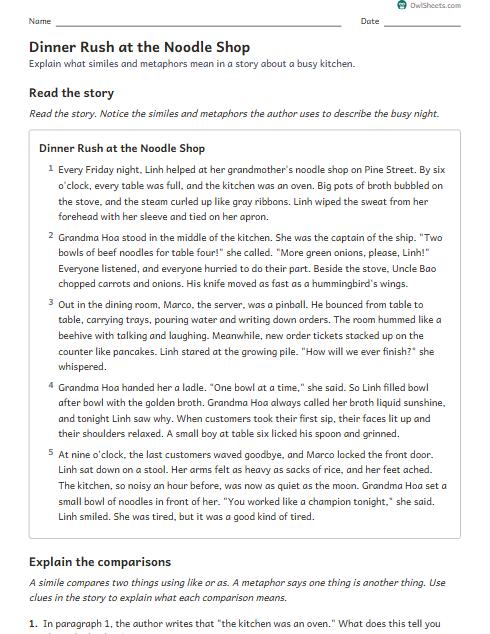 Dinner Rush at the Noodle Shop worksheet preview