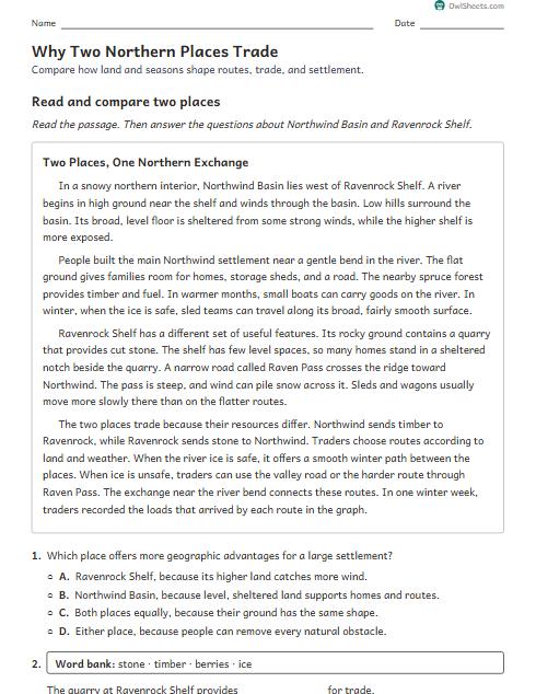 Why Two Northern Places Trade worksheet preview