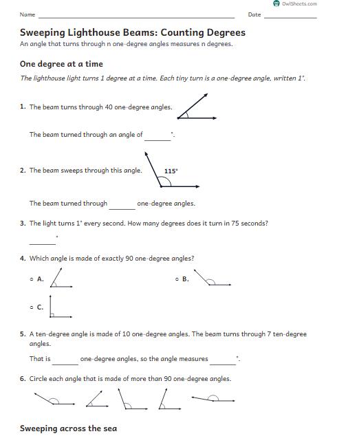 Sweeping Lighthouse Beams: Counting Degrees worksheet preview