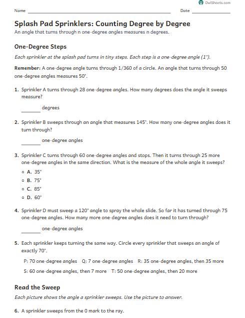 Splash Pad Sprinklers: Counting Degree by Degree worksheet preview
