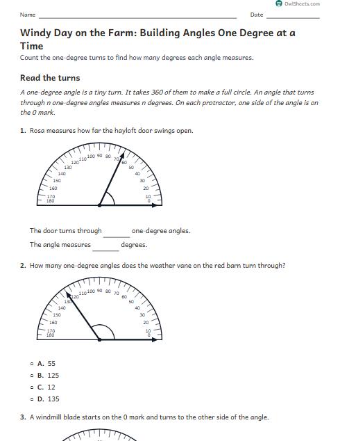 Windy Day on the Farm: Building Angles One Degree at a Time worksheet preview