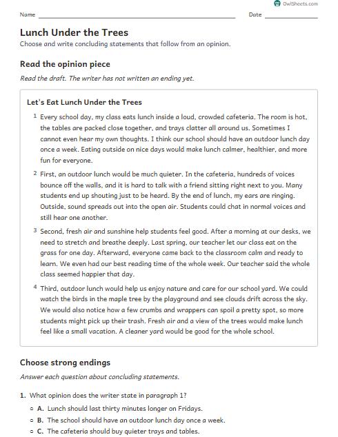 Lunch Under the Trees worksheet preview