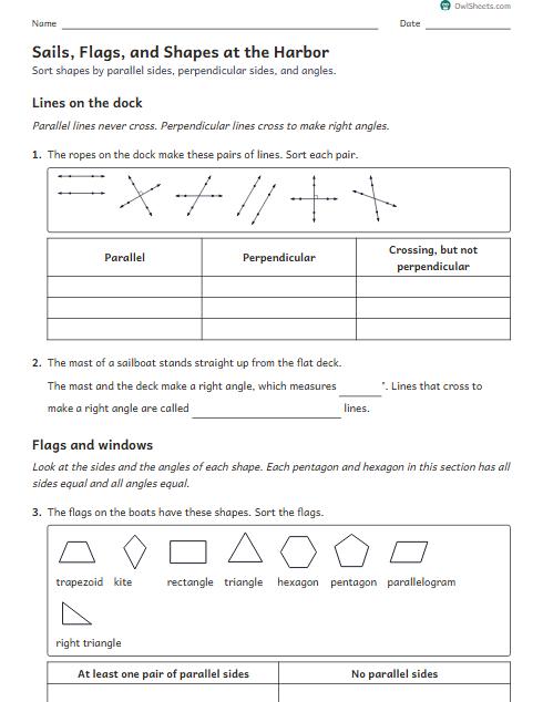 Sails, Flags, and Shapes at the Harbor worksheet preview