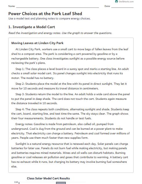 Power Choices at the Park Leaf Shed worksheet preview