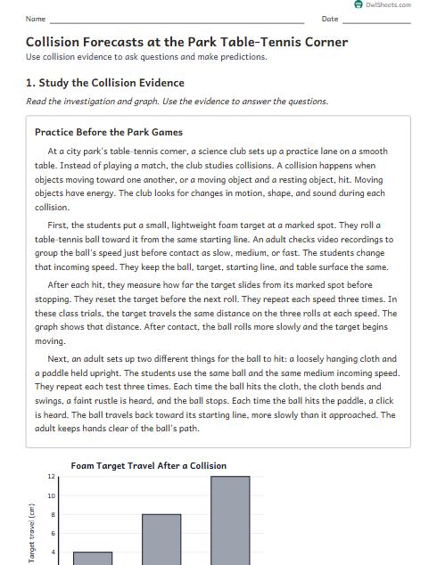Collision Forecasts at the Park Table-Tennis Corner worksheet preview