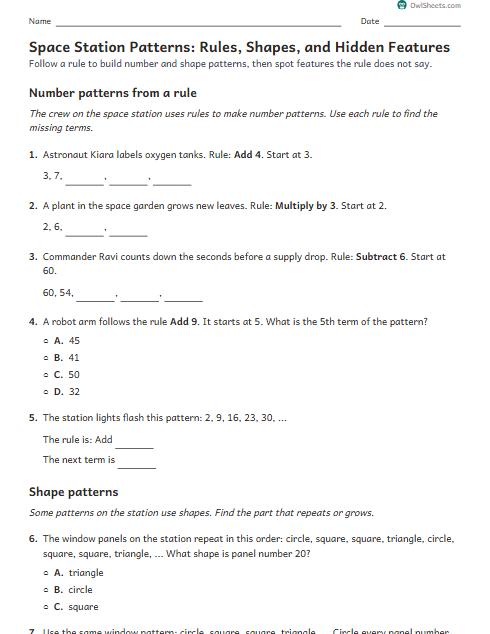 Space Station Patterns: Rules, Shapes, and Hidden Features worksheet preview