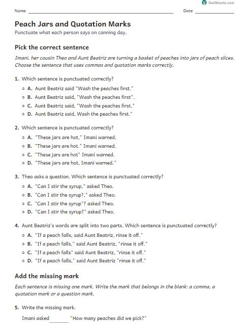 Peach Jars and Quotation Marks worksheet preview