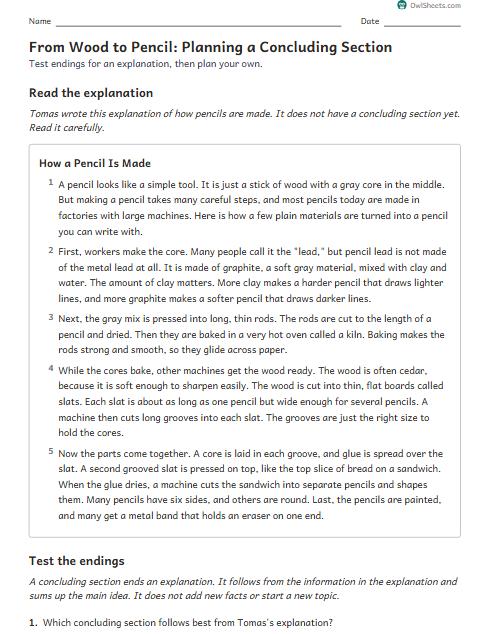 From Wood to Pencil: Planning a Concluding Section worksheet preview