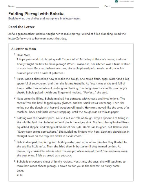 Folding Pierogi with Babcia worksheet preview