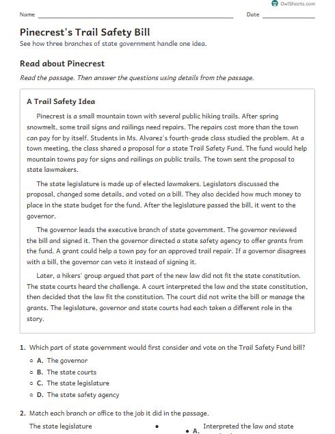 Pinecrest's Trail Safety Bill worksheet preview