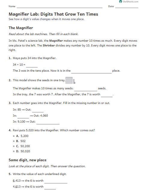 Magnifier Lab: Digits That Grow Ten Times worksheet preview
